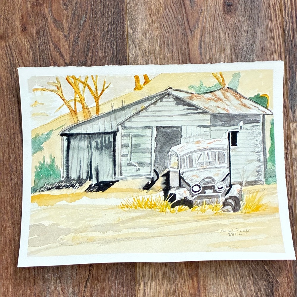 Discarded Old Car Barn III 2020 Warren C Plauche Original Watercolor Painting
